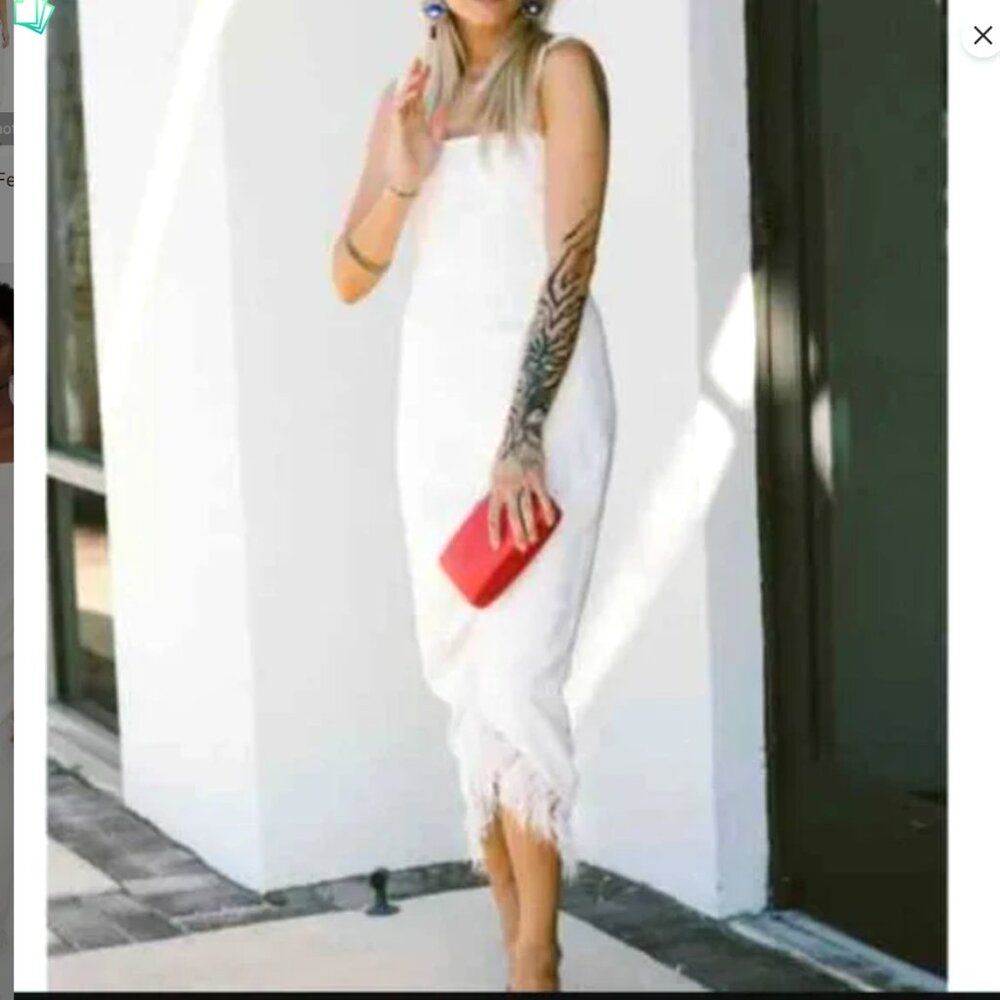 NWT Saylor Caylin Ostrich Feather Tulip Hem Dress, Size Medium